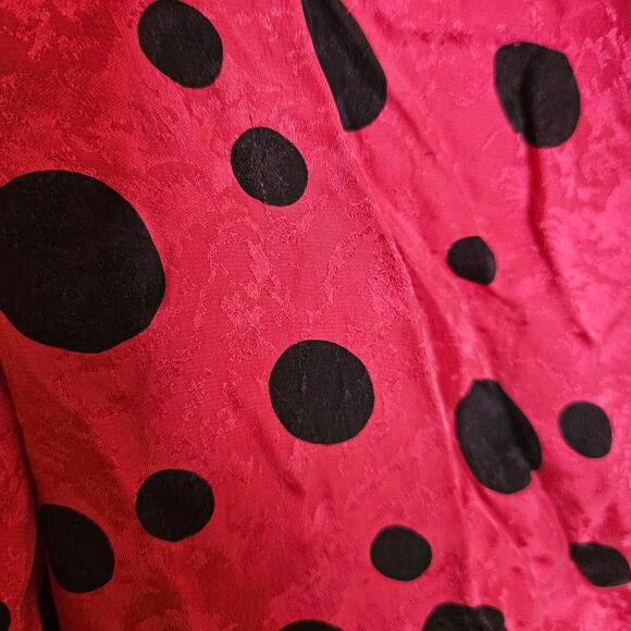 Collections By Michelle Stuart Size 6 100% Silk Polka Dot Pink Black Long Sleeve - Picture 4 of 9